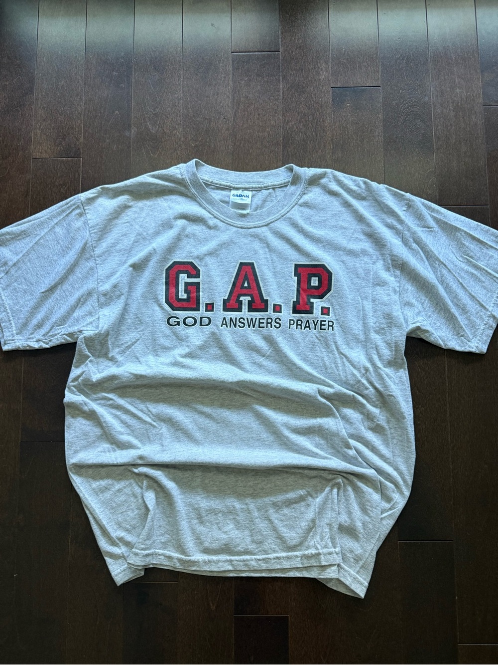 Vintage y2k G.A.P. God Answers Prayer Graphic Heather Grey Jesus T- Shirt Large